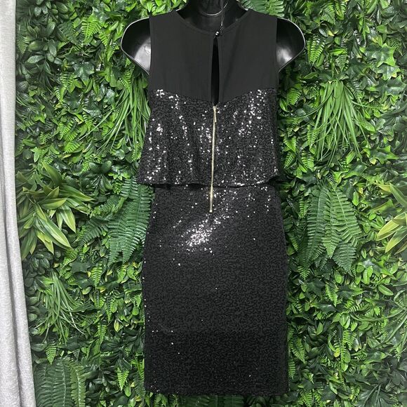 KENSIE Dress Women Small Black Cocktail All Over Sequin Layered A line‎ 2414 - Picture 7 of 7